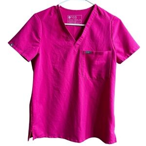 Figs Catarina One Pocket Shocking Pink Scrub Top Size XS